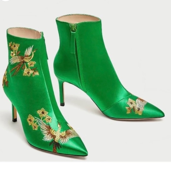 Zara Emerald Satin Green boots size 40/8.5 - Picture 2 of 10